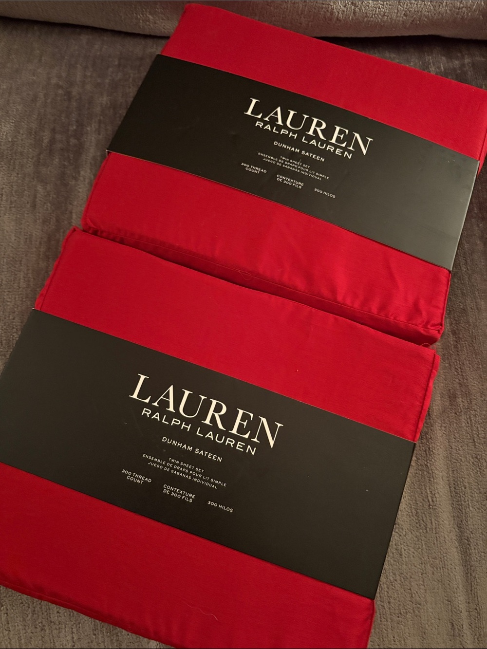 Lauren Ralph Lauren Red Dunham Twin Sateen Bedding Set Sold Together, 2 Sets.